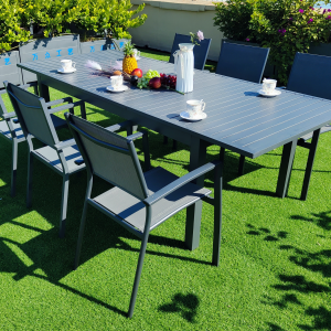 铝板条抽拉桌（蝴蝶翻）  Alu slat extendable table