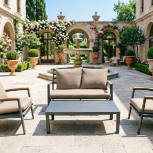 铝制休闲单人椅+铝制休闲双人椅+铝长方茶几(沙发四件套)  2*Alu sing