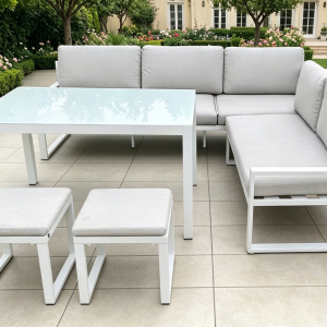 1*铝三人沙发+1*铝双人沙发+2*脚凳+1*铝玻璃茶几 （5件套带坐垫）  1