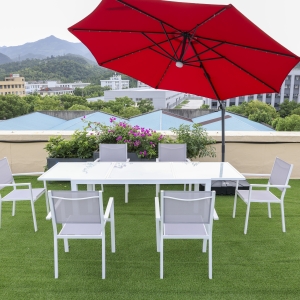 1*铝三人沙发+1*铝双人沙发+2*脚凳+1*铝玻璃茶几 （5件套带坐垫）  1