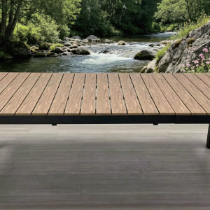 铝制塑木带腿拉伸桌 Alu plastic wood extendable ta